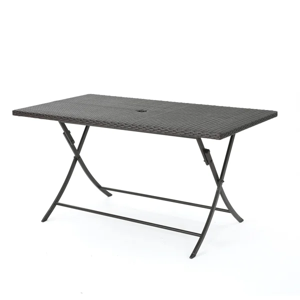 Christopher Knight Home Riad Outdoor Wicker Rectangular Foldable Dining Table with Unbrella Holeby Multi-Brown