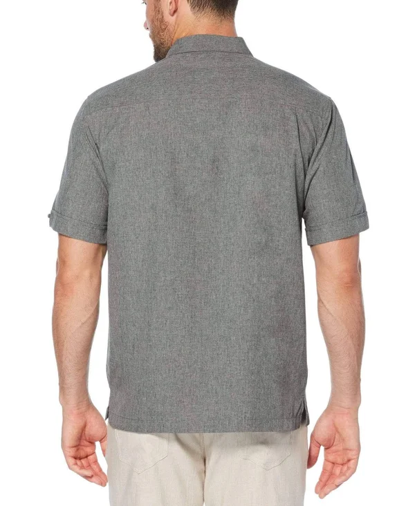 Cubavera Men's Big & Tall Pintuck Embroidered Chambray Shirt - Steeple Gray