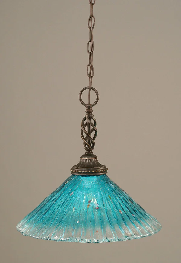 Toltec Lighting-82-DG-715-Elegante - One Light Pendant Dark Granite Finish with Teal Crystal Glass