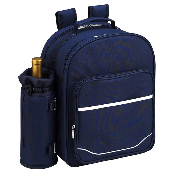 Picnic at Ascot 4 Person Picnic Backpack with Blanket - Navy/Chevron