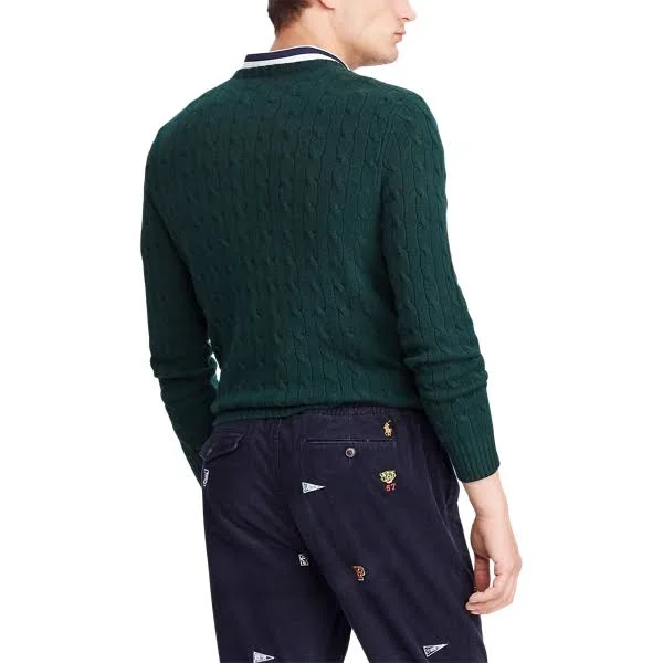 Ralph Lauren Men's Cable-Knit Cashmere Sweater - Size Xs in College Green