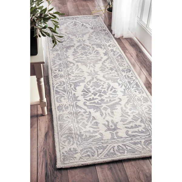 nuLOOM Krause Faded Floral Gray 2 ft. 6 in. x 12 ft. Indoor Runner Rug