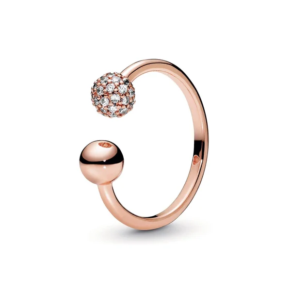 Pandora Women's 188316CZ Polished & Pave Bead Open Ring (4.5, Rose)