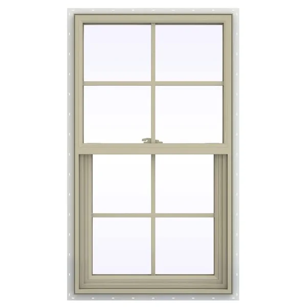 JELD-WEN V-2500 23.5-in x 35.5-in x 2.906-in Jamb Between The Glass Vinyl New Construction Almond Single Hung Window in Brown