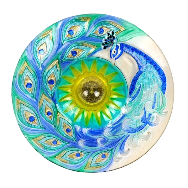 Peaktop Outdoor 18 in. Solar Glass Birdbath - Peacock