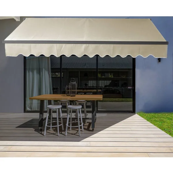 Aleko AB10X8IVORY29 10 x 8 ft. Black Frame Retractable Home Patio Canopy Awning Ivory Color