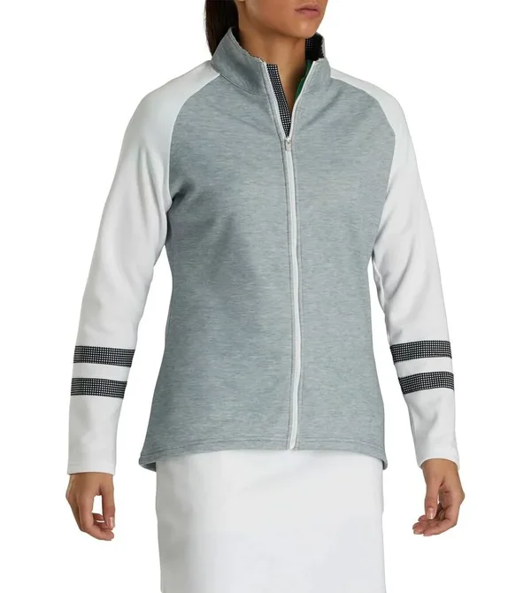 FootJoy Women's Full-Zip Raglan Color Block Mid-Layer-Previous Season Style in Heather Grey - White, Black Size Xs