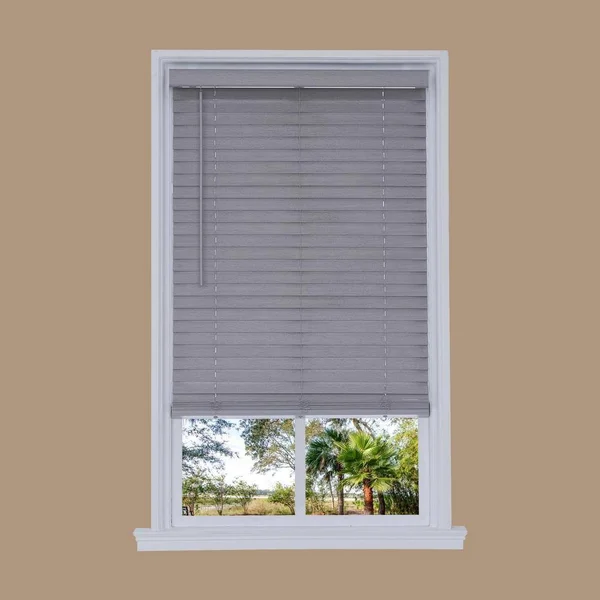 Allen + Roth 2-in Slat Width 40.75-in x 72-in Cordless Gray Faux Wood Room Darkening Horizontal Blinds, DFWDB4272-40.75