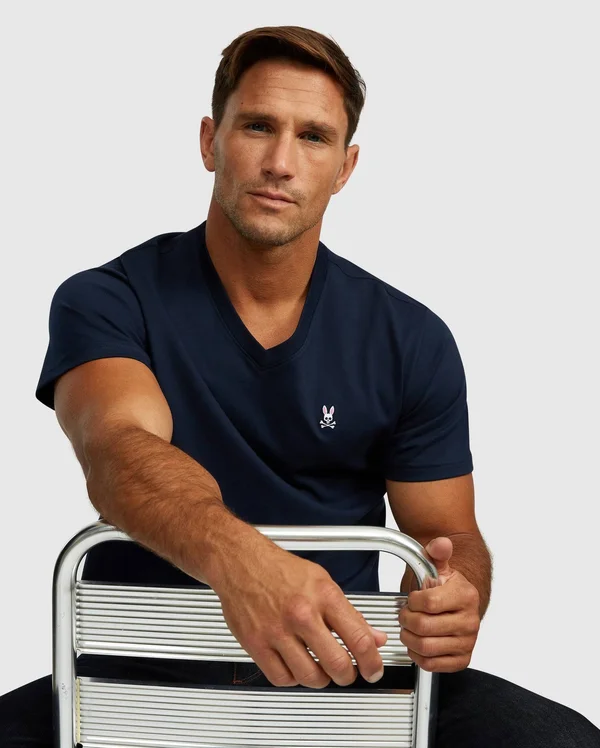 Mens Classic V Neck Tee - B6U100ARPC 410 Navy, Xxs