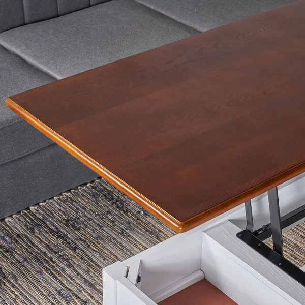 48x22 Brown and White Contemporary Rectangular Coffee Table with Adjustable Top