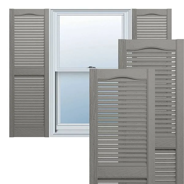18 inchw x 68 inchh Lifetime Vinyl - Custom Straight Top Center Mullion, Open Louver Shutters, Clay