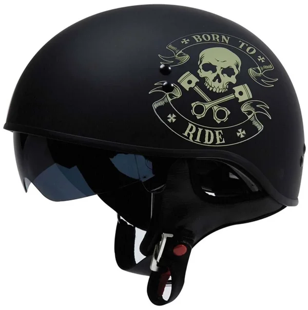 Torc T5515BTR26 Flat Black T55 Spec-Op Motorcycle Half Helmet with Graphic and Drop-Down Sun Visor (born to Ride - XX-Large)