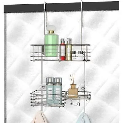 Shower Caddy Over The DOOR, Rustproof Bathroom Shelf Organizer, SUS201 Stainless Steel Wall Rack for Dorm, Toilet, Bath and Kitc