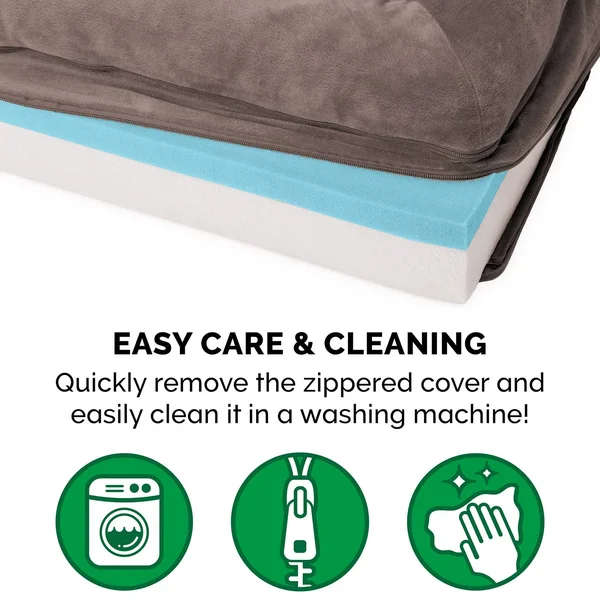 FurHaven Faux Fur & Velvet Cooling Gel Sofa Dog Bed - Large - Driftwood Brown