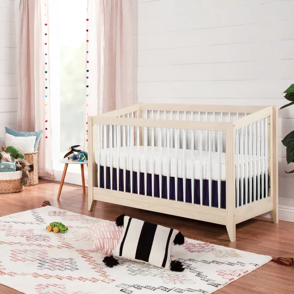 Babyletto Sprout 4-in-1 Convertible Crib with Toddler Bed Conversion Kit - Washed Natural, White