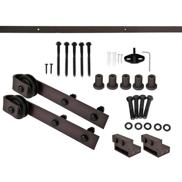 CALHOME Stained Midbar Double DIY Barn Door w/ Hardware Kit - Red Walnut - 72 x 84