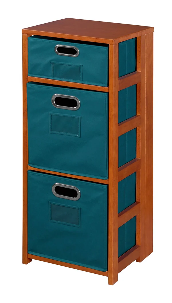 Flip Flop 34x22 Square Folding Bookcase with Folding Fabric Bins Cherry - Teal