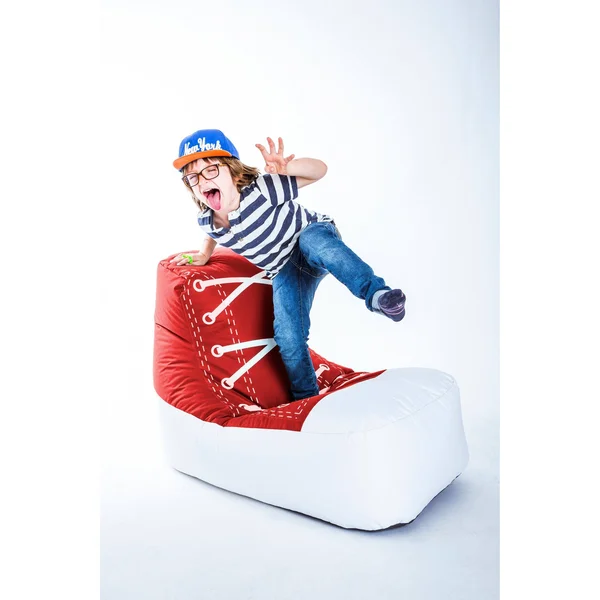 Gouchee Home Chuck Collection Contemporary Polyester Upholstered Oversized Bean Bag Chair, Red/White