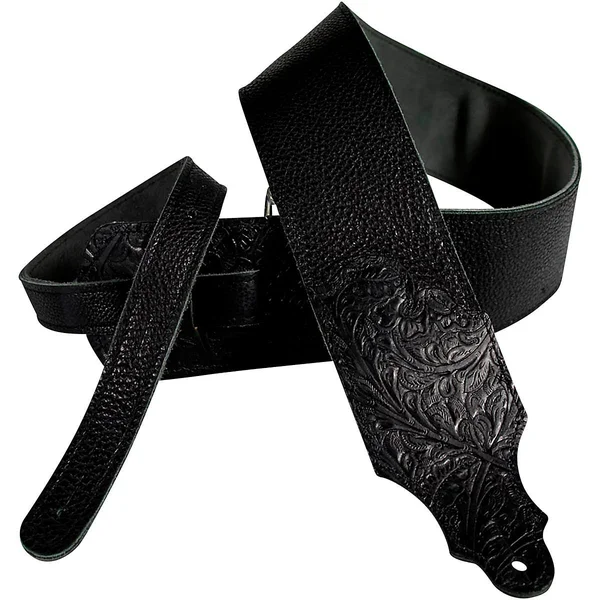 Franklin Strap 3x22 Black Leather Guitar Strap with Tooled Ends