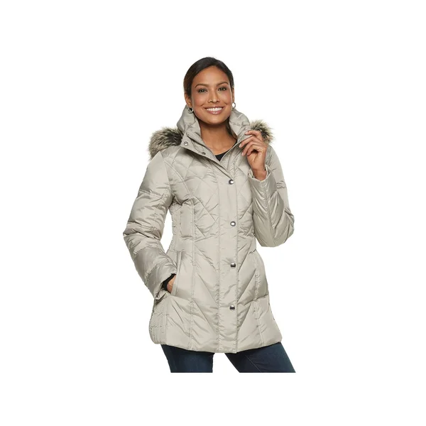 London Fog Women's Puffer Coats Pearl - Pearl Faux Fur Hooded Puffer Coat - Women