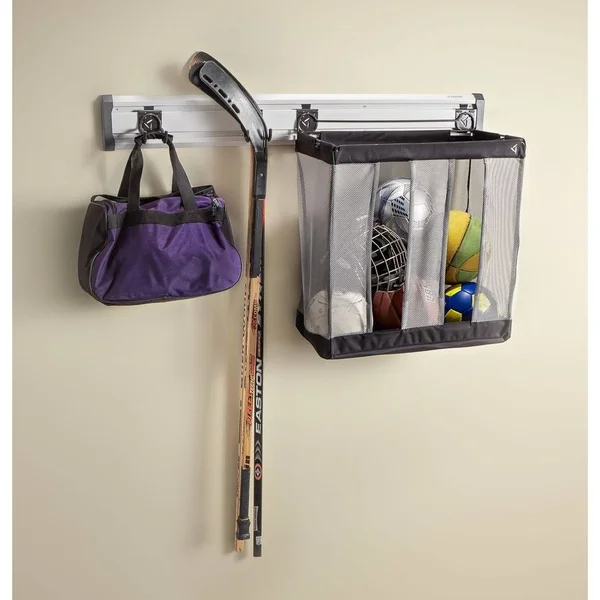 Gladiator Ball Caddy - Wall organization rail storage basket - mesh - granite