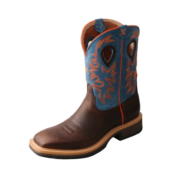 Twisted x Men's MCW0010 Cowboy Western Work Boot - Dark Brown/Sky Blue Leather