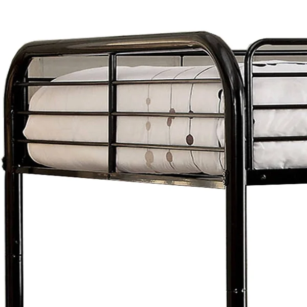 Benzara BM217482 Industrial Style Full Over Full Metal Bunk Bed with Tubular Frame Black