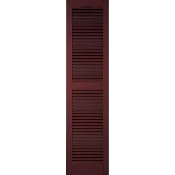 12 inchw x 61 inchh Lifetime Vinyl - Custom Cathedral Top Center Mullion, Open Louver Shutters, w/Shutter-Loks (Per Pair), Bordea