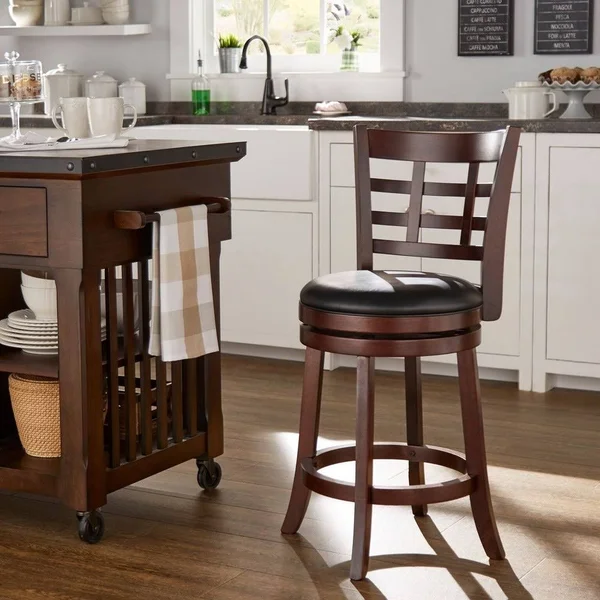 Inspire Q Verona Cherry Swivel 24-Inch High Back Counter Height Stool by Classic - Black Lattice