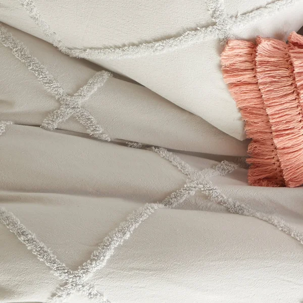 Peri Home Chenille Lattice Duvet Cover White King