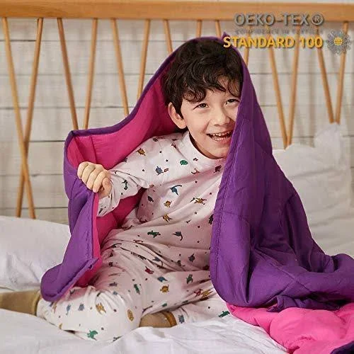 ZonLi Small Weighted Blanket 10 lbs(41&&x60&& - Pink/Purple), Cooling Weighted Blanket for Kids, Soft Material with Glass Beads