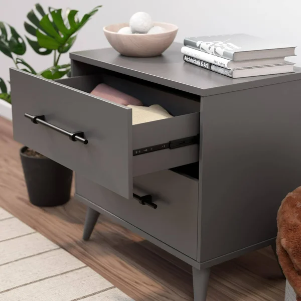 Rest Haven Mid-Century Modern 2 Drawer Nightstand, Gray - Gray