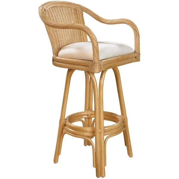 Key West Indoor Swivel Rattan & Wicker 24x22 Counterstool in Natural Finish - Hospitality Rattan Home 102-6101-NAT-C/SU-707