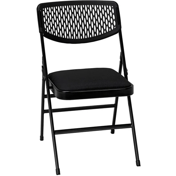 Bridgeport Ultra Comfort Commercial Fabric and Resin Mesh Folding Chair - Black - Pack of 4