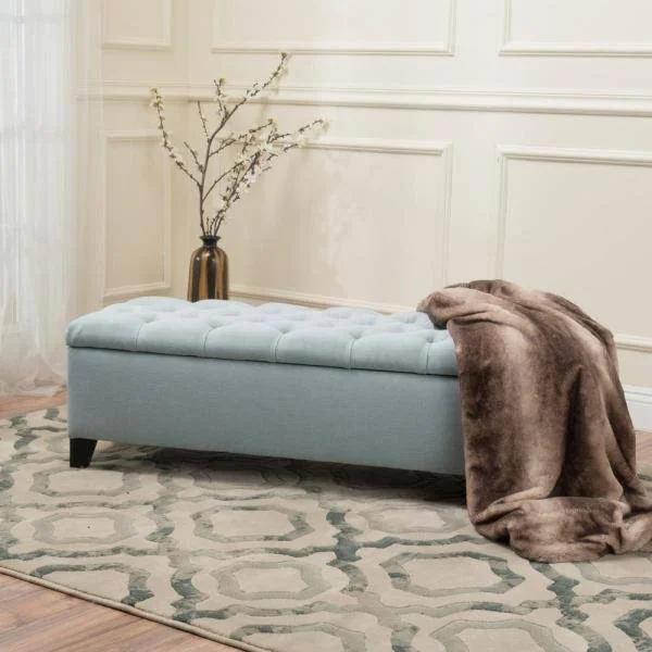 Noble House Ottilie Light Sky Blue Fabric Storage Bench