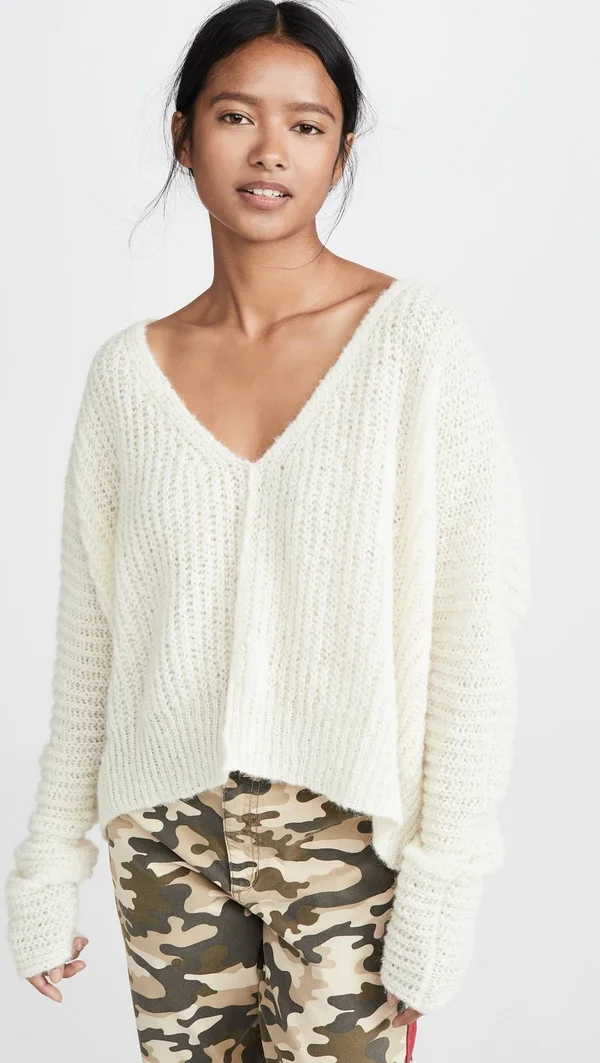 Free People Moonbeam V-Neck Sweater - Ivory