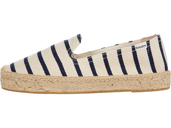 Canvas Platform Smoking Slipper Navy - White Stripe, 8