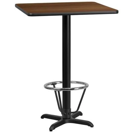 43 Black and Dark Brown Laminate Top Square Bar Table with Stainless Steel Foot Ring, Size: 24