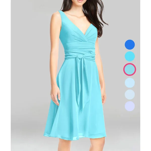 Azazie A-Line/Princess V-Neck Knee-Length Chiffon Bridesmaid Dresses - Caribbean