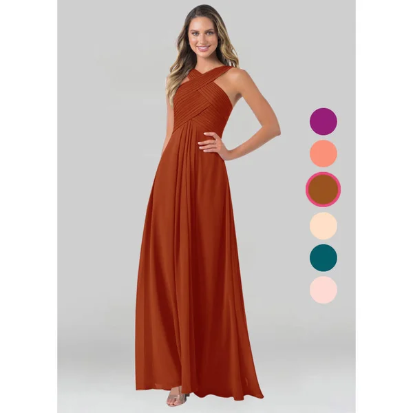 Azazie A-Line/Princess V-Neck Floor-Length Chiffon Bridesmaid Dresses - Paprika