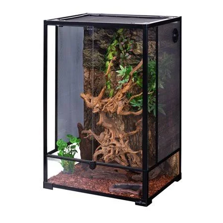 REPTIZOO Reptile Glass Terrarium with Double Hinge Door, top and Side meshes, extra-tall 23.6 inch x 17.7 inch x 35.43 inch, Easy