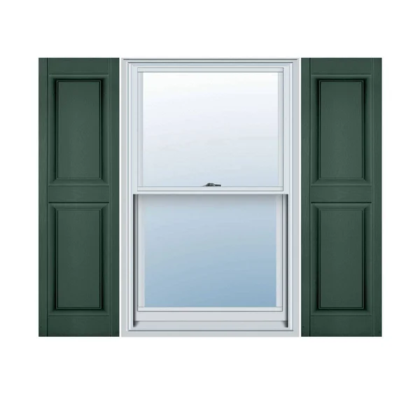 12 inchw x 52 inchh Lifetime Vinyl - Custom Two Equal Panels, Raised Panel Shutters, Forest Green
