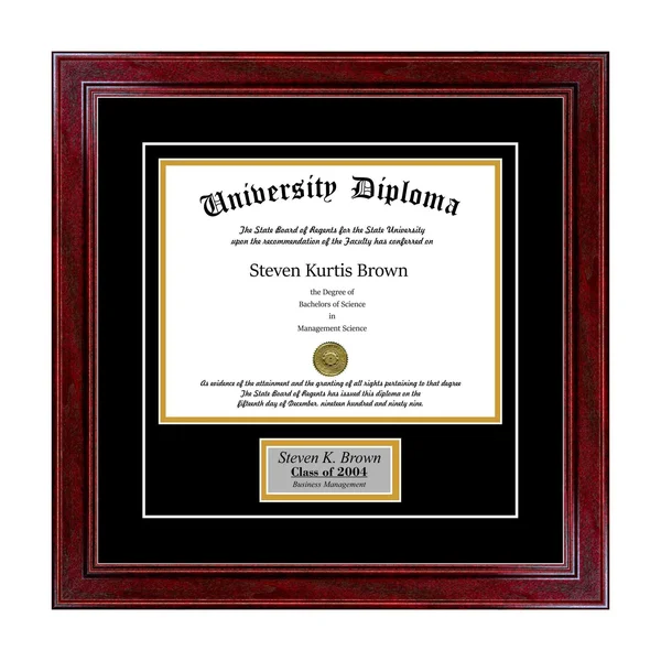 Personalized Single Diploma Frame with Double Matting for 14 inch x 11 inch Tall Diploma with Cherry 1.5 inch Frame - Size 11 x 1