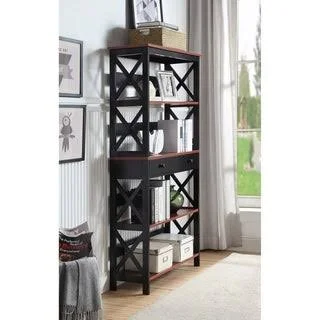 Copper Grove Cranesbill 5-Tier Bookcase with Drawer (Cherry/Black), Brown