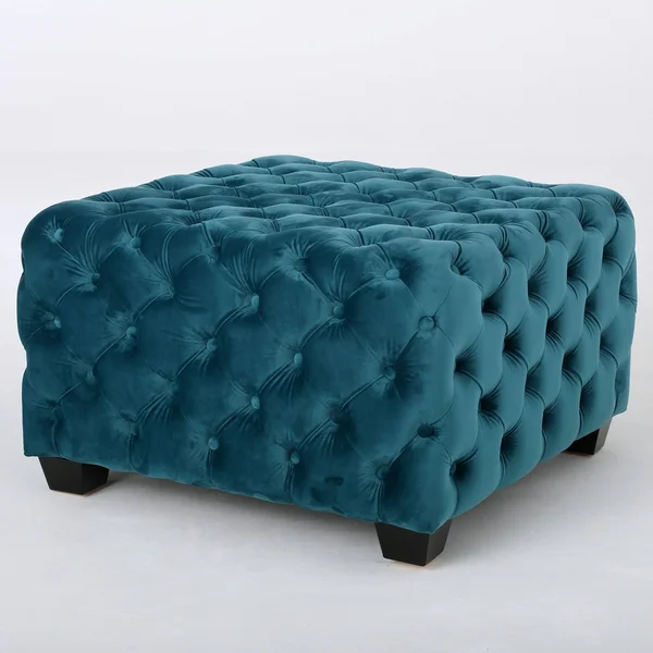 Melvek Grey New Velvet Ottoman