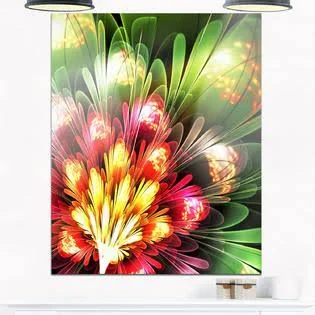 Design Art Fractal Flower Red and Green - Floral Digital Art Glossy Metal Wall Art, Size: 30 in. Wide x 40 in. High, Safety Yell