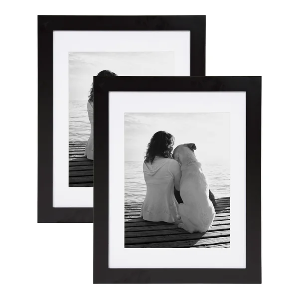 DesignOvation Museum Wooden Traditional Picture Frame Set with Mats for Customizable Wall Display - 14x18 Matted to 11x14, Black
