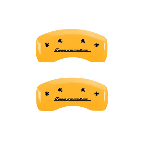 MGP 14223SIMPYL - 4 Caliper Covers Engraved Front & Rear Impala Yellow Finish Black CH