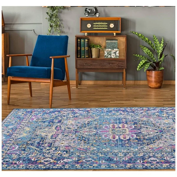 Ladole Rugs Timeless Collection Rowen Beautiful Blue Traditional Indoor Outdoor Area Rug Carpet - 7x10 (6'5 inch x 9'5 inch, 200