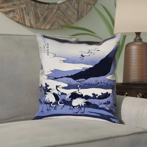 Bloomsbury Market Montreal Japanese Cranes Linen Pillow COVER, Blue